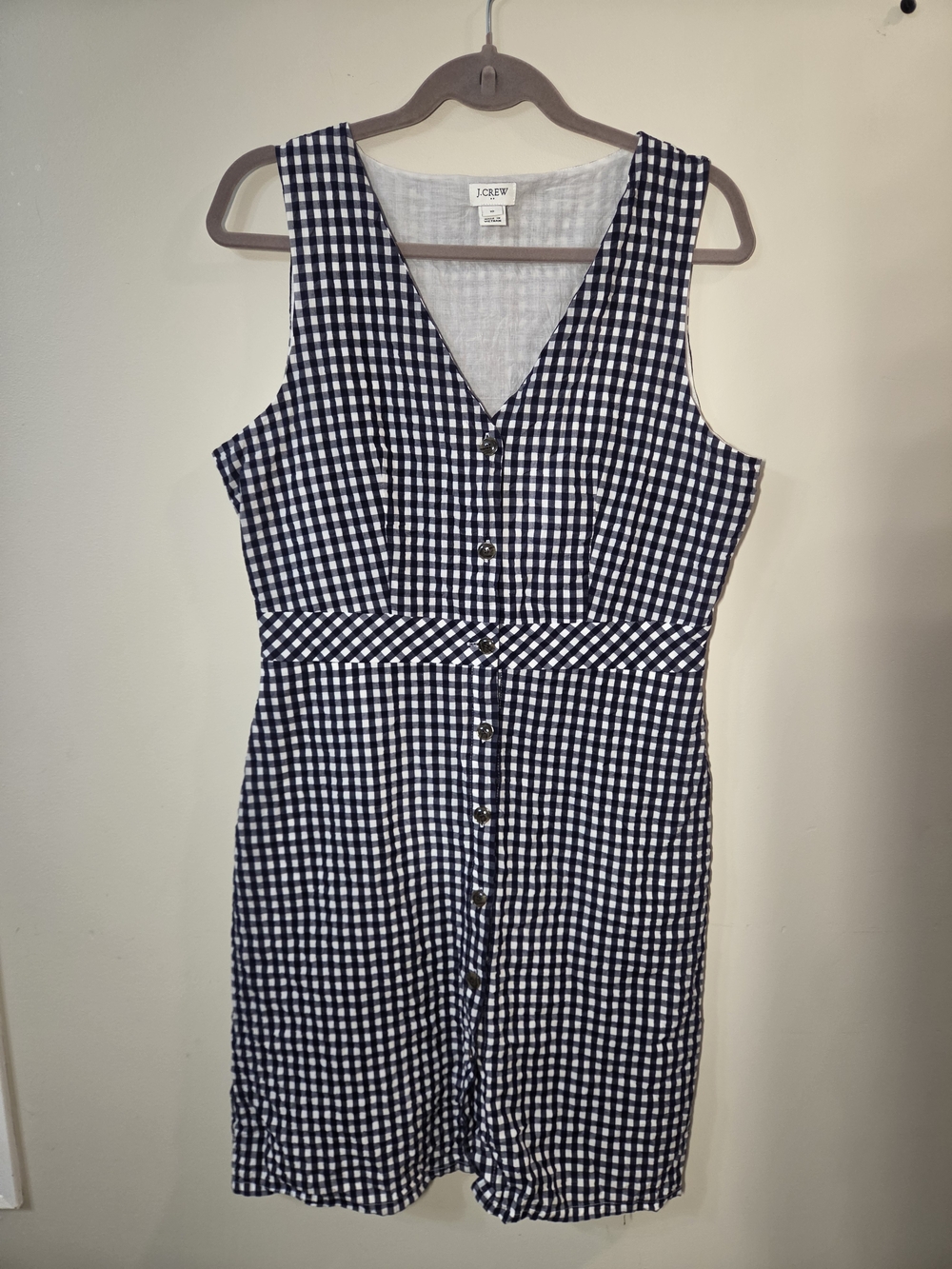 J.Crew Navy & White Gingham Button-Front V-Neck Dress